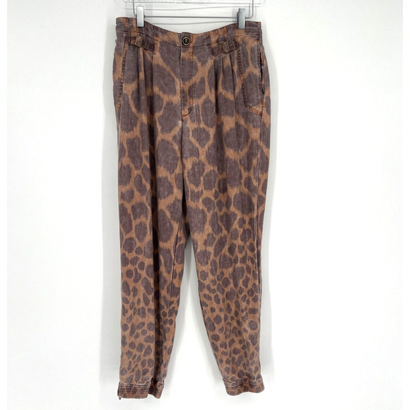 Anthropologie Pant Womens 8 Tamarind Toruser Animal Print Boho Linen Blend - Picture 1 of 9